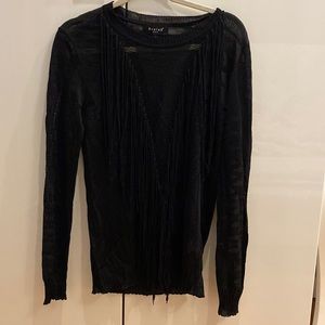 Sheer black sweater with fringes. Size M